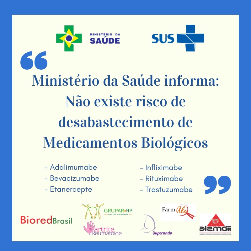 Ministério da Saúde informa que não existe risco de desabastecimento de medicamentos biológicos e sintéticos no SUS